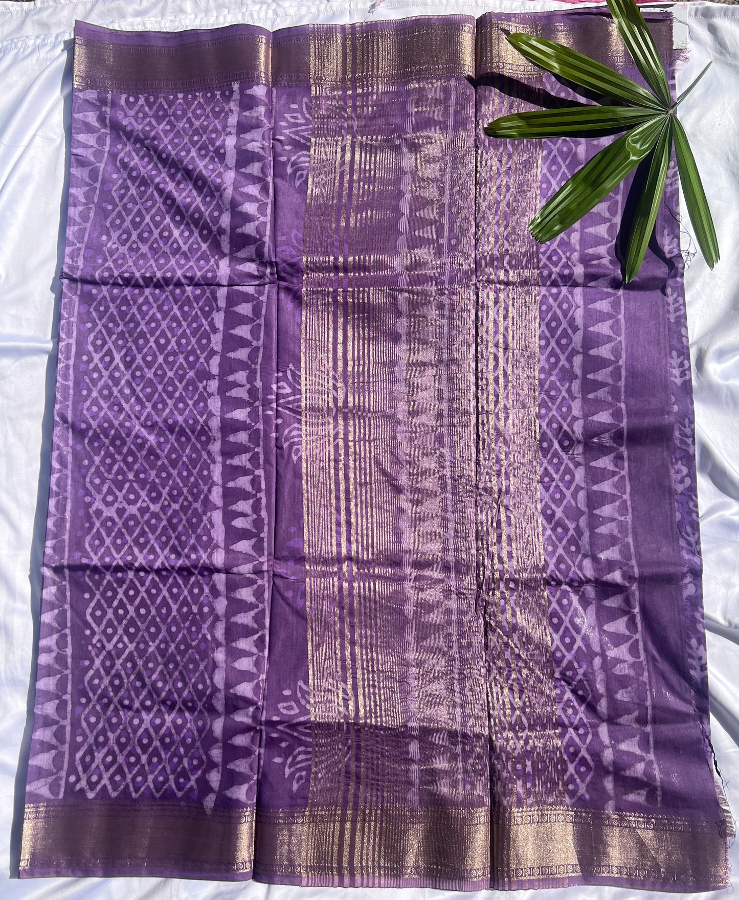 Orchid Purple Maheshwari Art Silk Dabu Block Print Saree