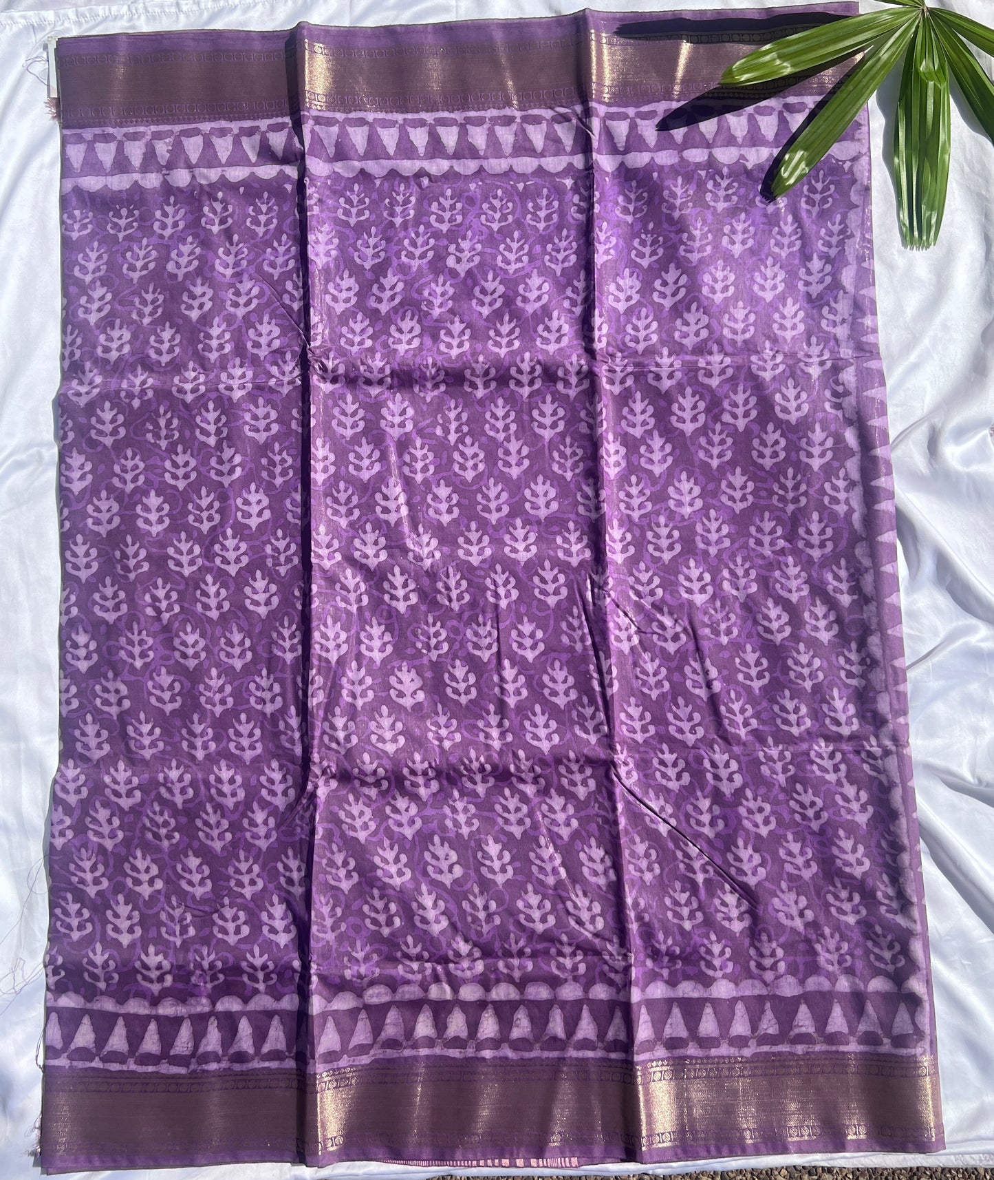 Orchid Purple Maheshwari Art Silk Dabu Block Print Saree