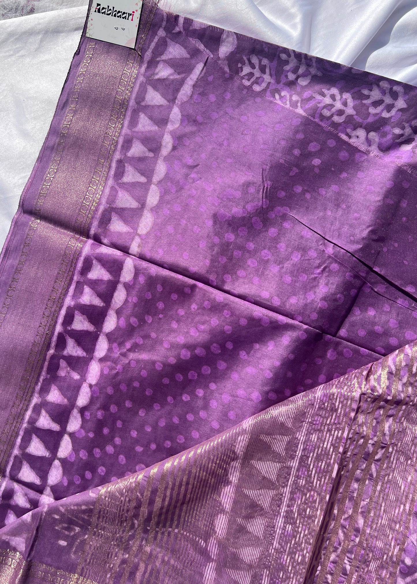 Orchid Purple Maheshwari Art Silk Dabu Block Print Saree