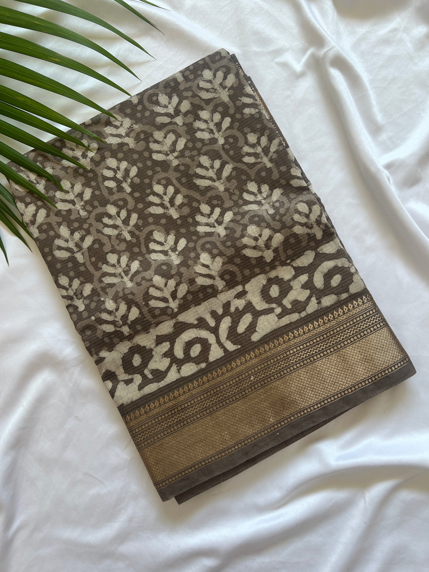 Espresso Brown Maheshwari Art Silk Dabu Block Print Saree