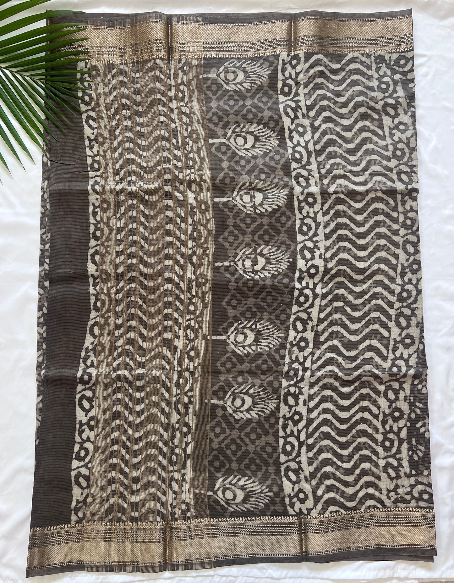 Espresso Brown Maheshwari Art Silk Dabu Block Print Saree