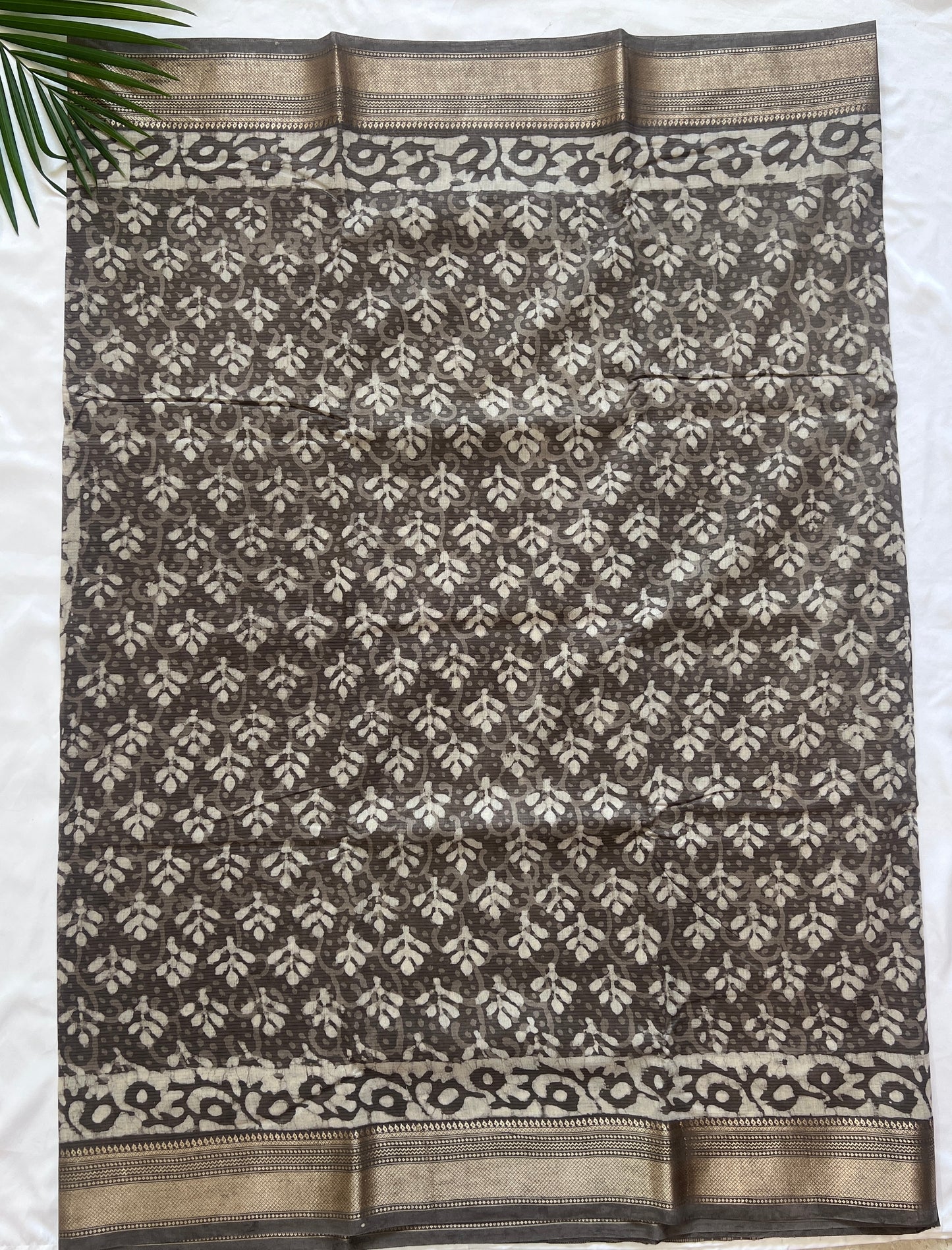 Espresso Brown Maheshwari Art Silk Dabu Block Print Saree