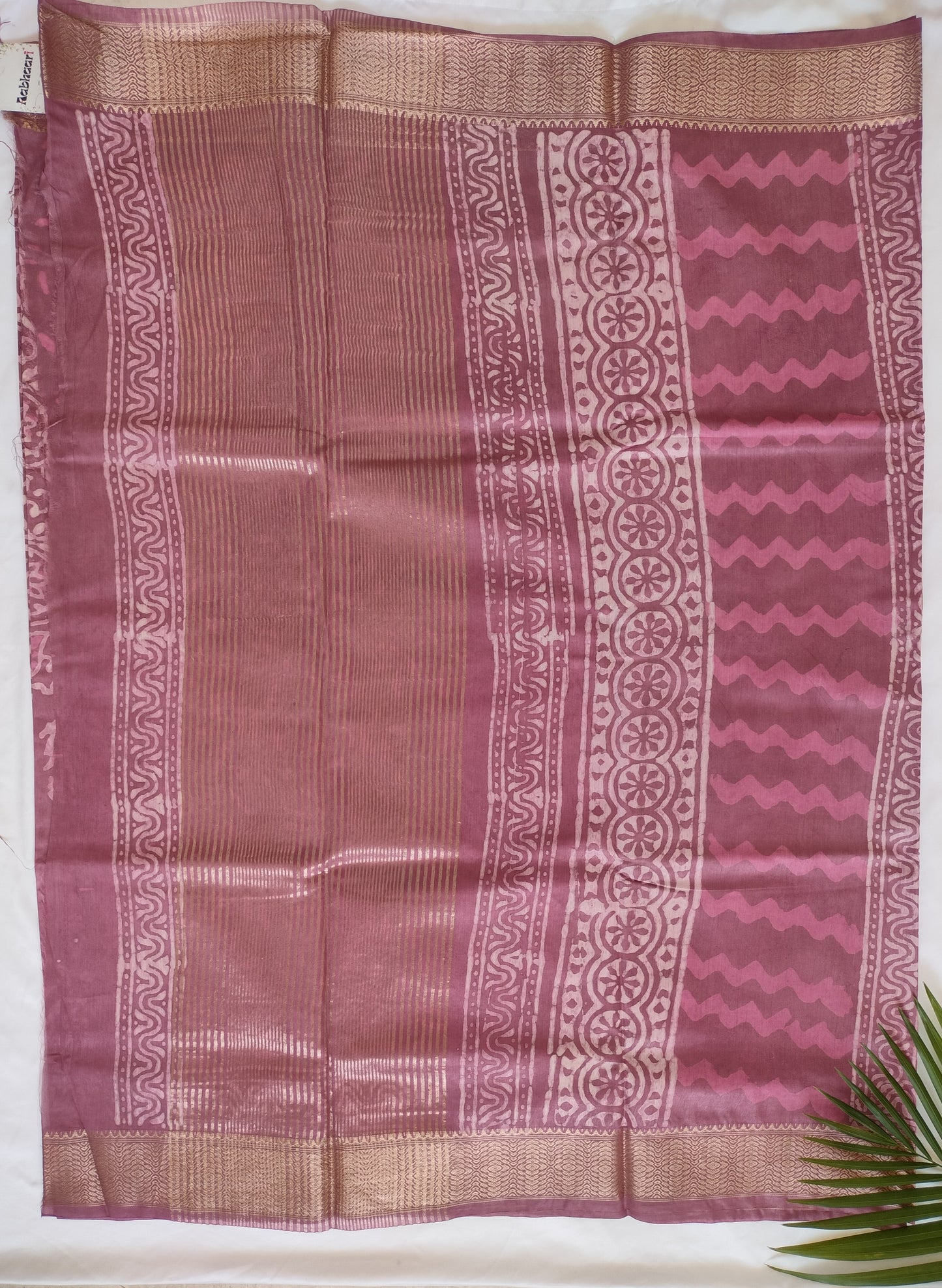 Mulberry & Wild Orchid Pink Maheshwari Art Silk Dabu Block Print Saree