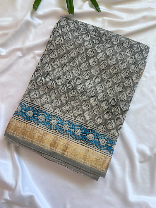 Gray Maheshwari Cotton Silk Saree