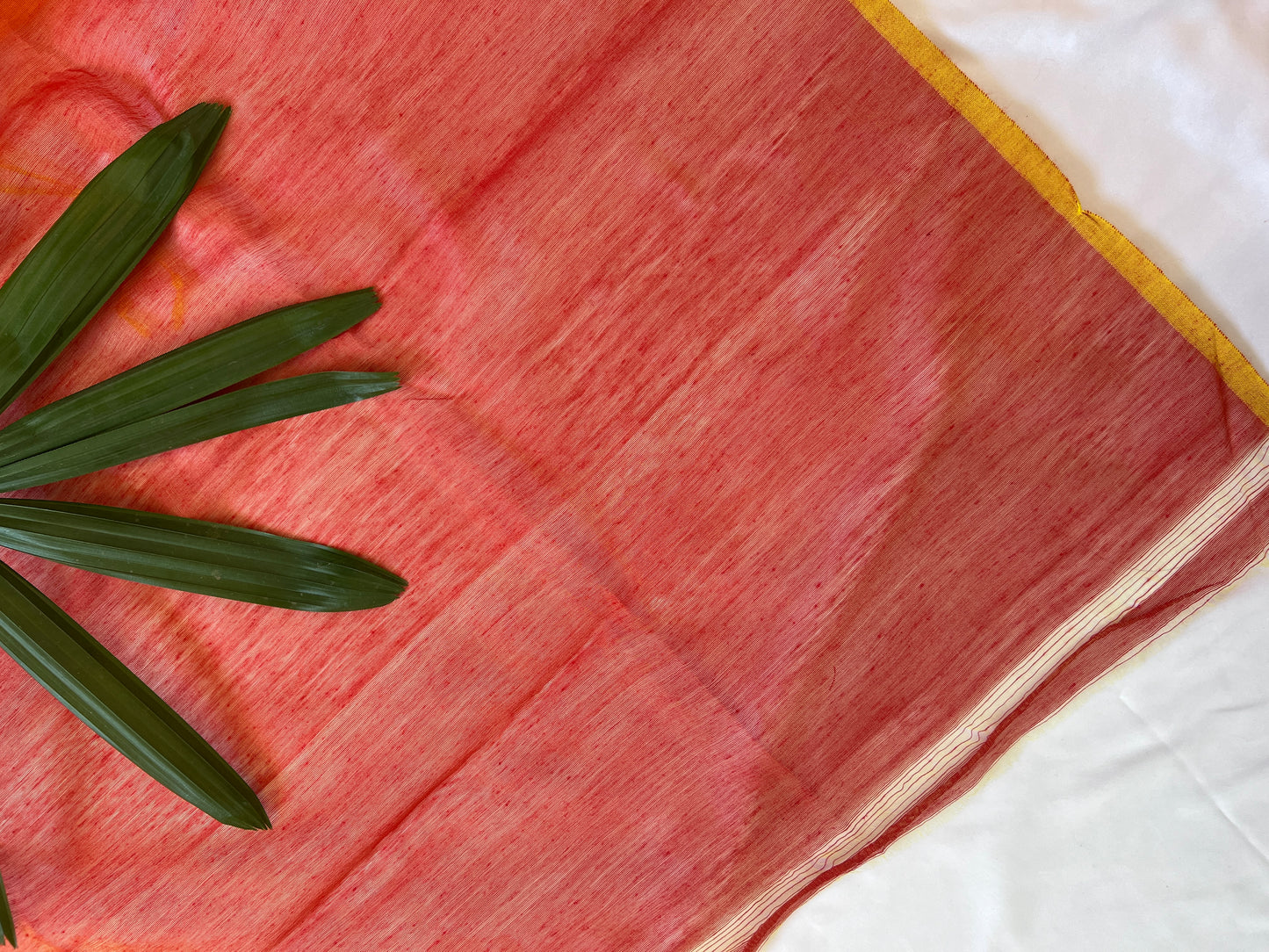 Red Orange and Mustard Yellow Cotton Silk Thread work Saree