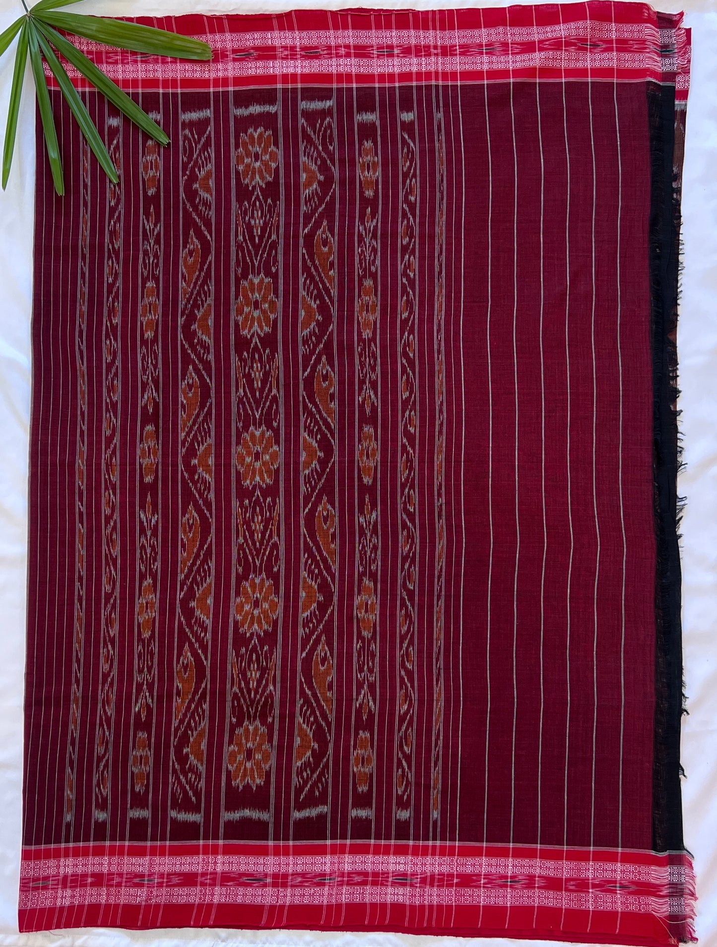 Cinnamon Brown and Cherry Red Sambalpuri Cotton Saree