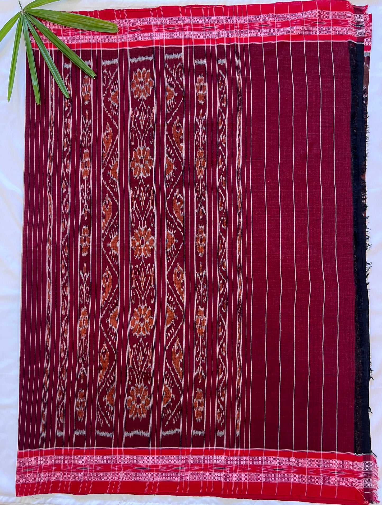 Cinnamon Brown and Cherry Red Sambalpuri Cotton Saree