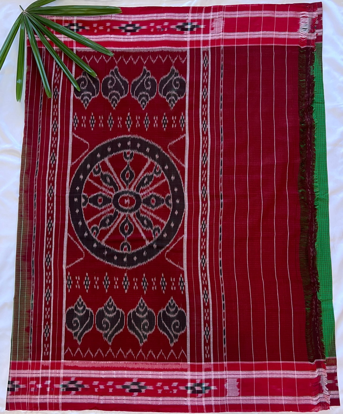 Cool Green and Maroon Sambalpuri Cotton Saree