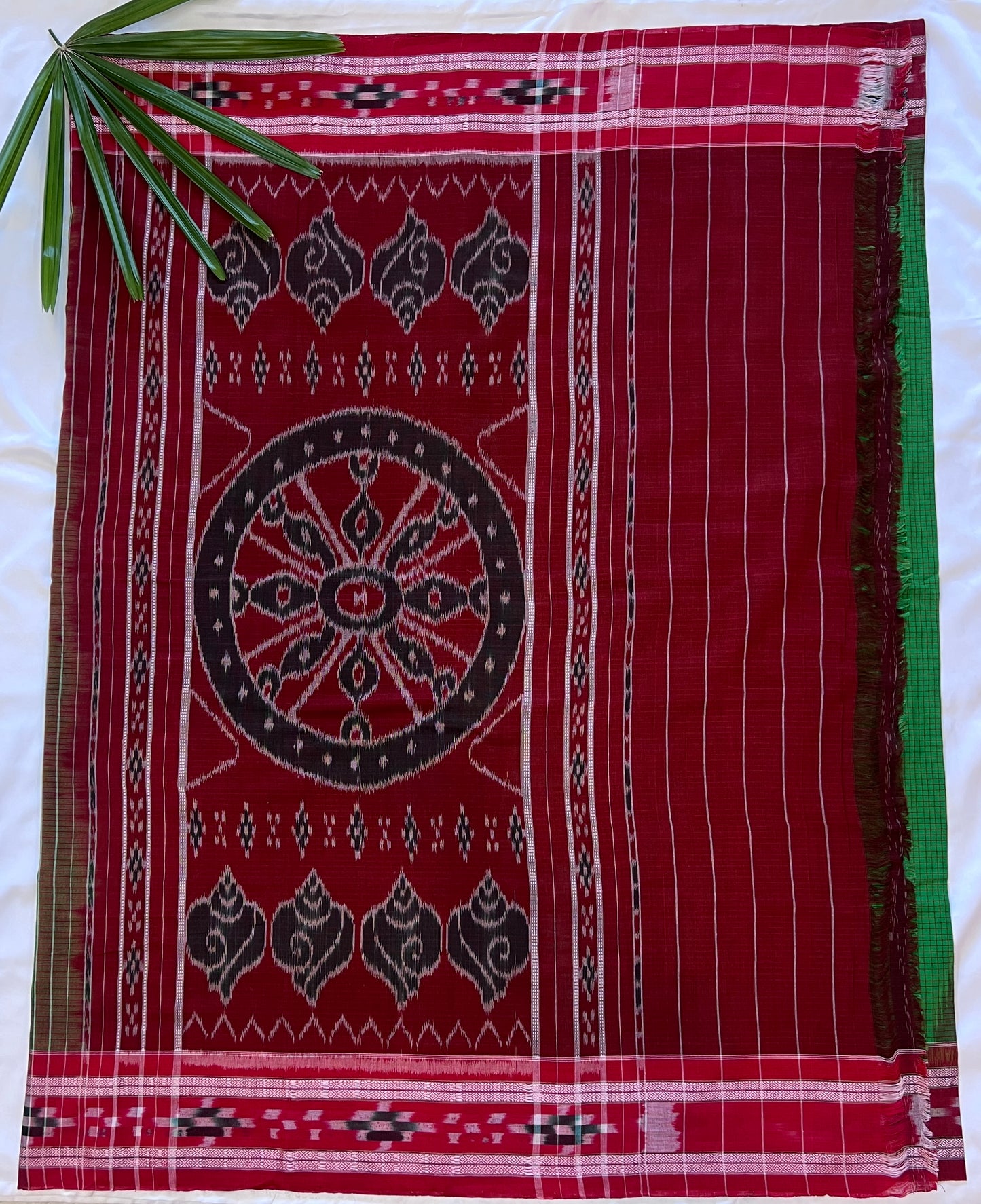 Cool Green and Maroon Sambalpuri Cotton Saree