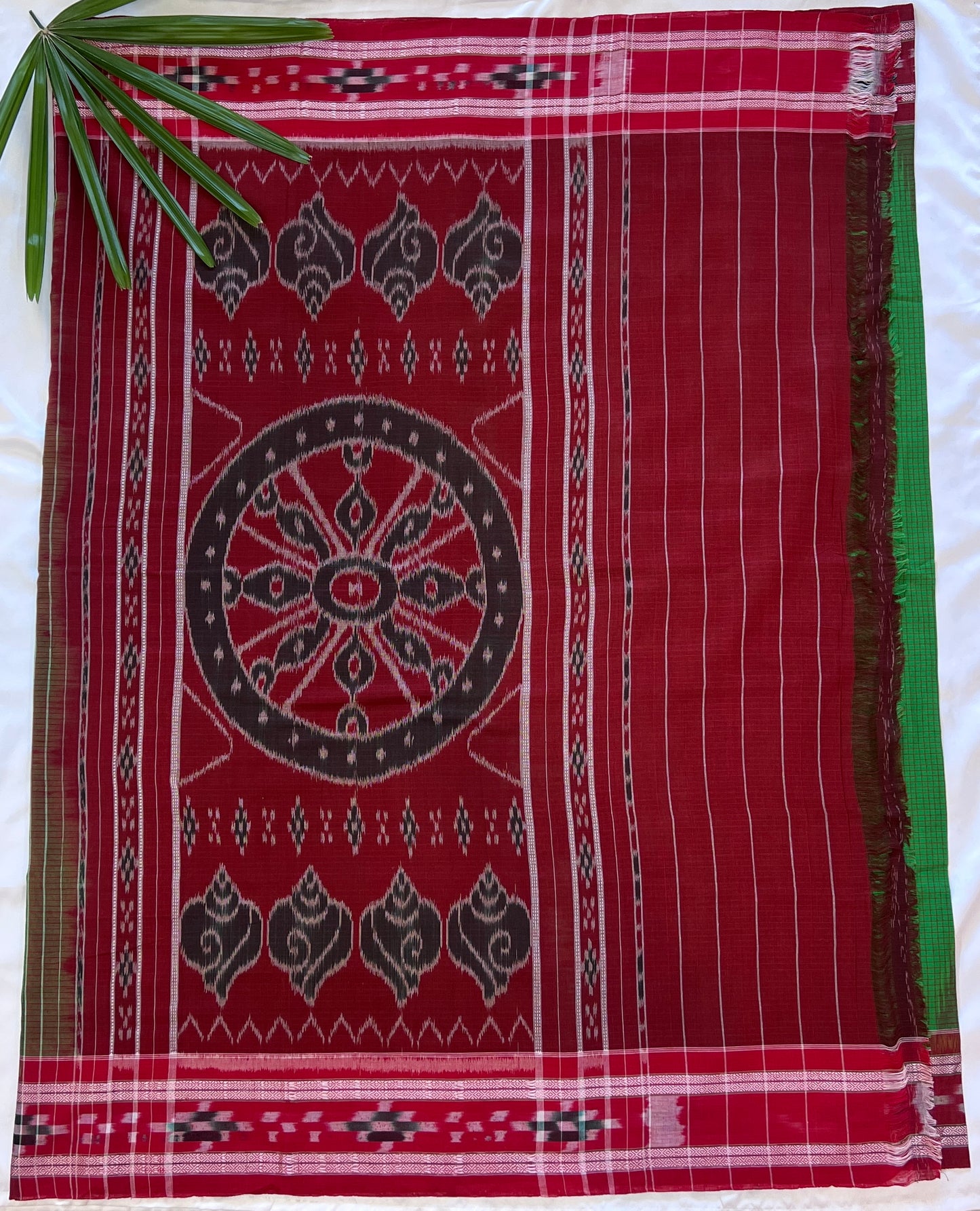 Cool Green and Maroon Sambalpuri Cotton Saree