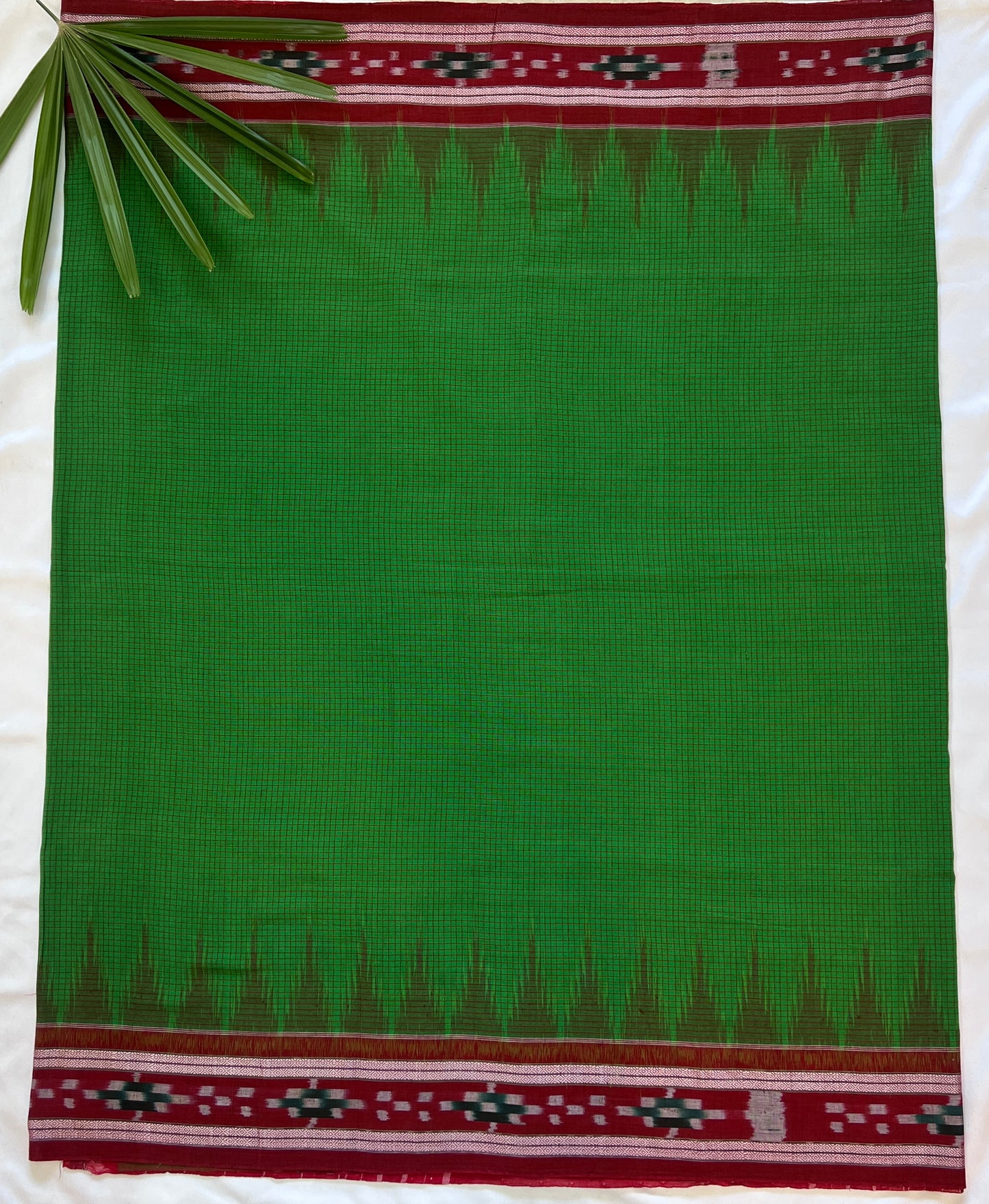 Cool Green and Maroon Sambalpuri Cotton Saree