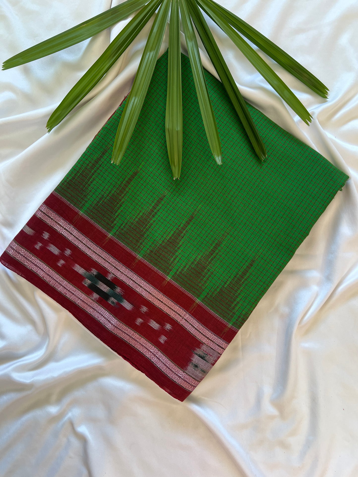 Cool Green and Maroon Sambalpuri Cotton Saree