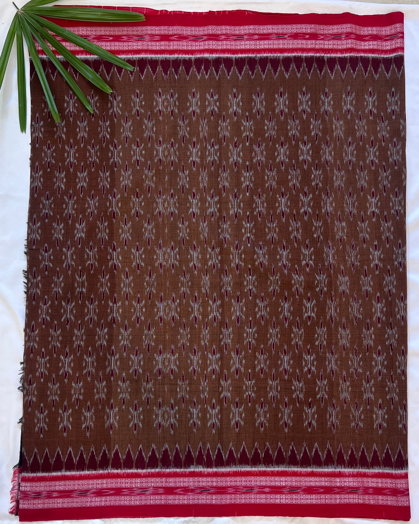 Cinnamon Brown and Cherry Red Sambalpuri Cotton Saree