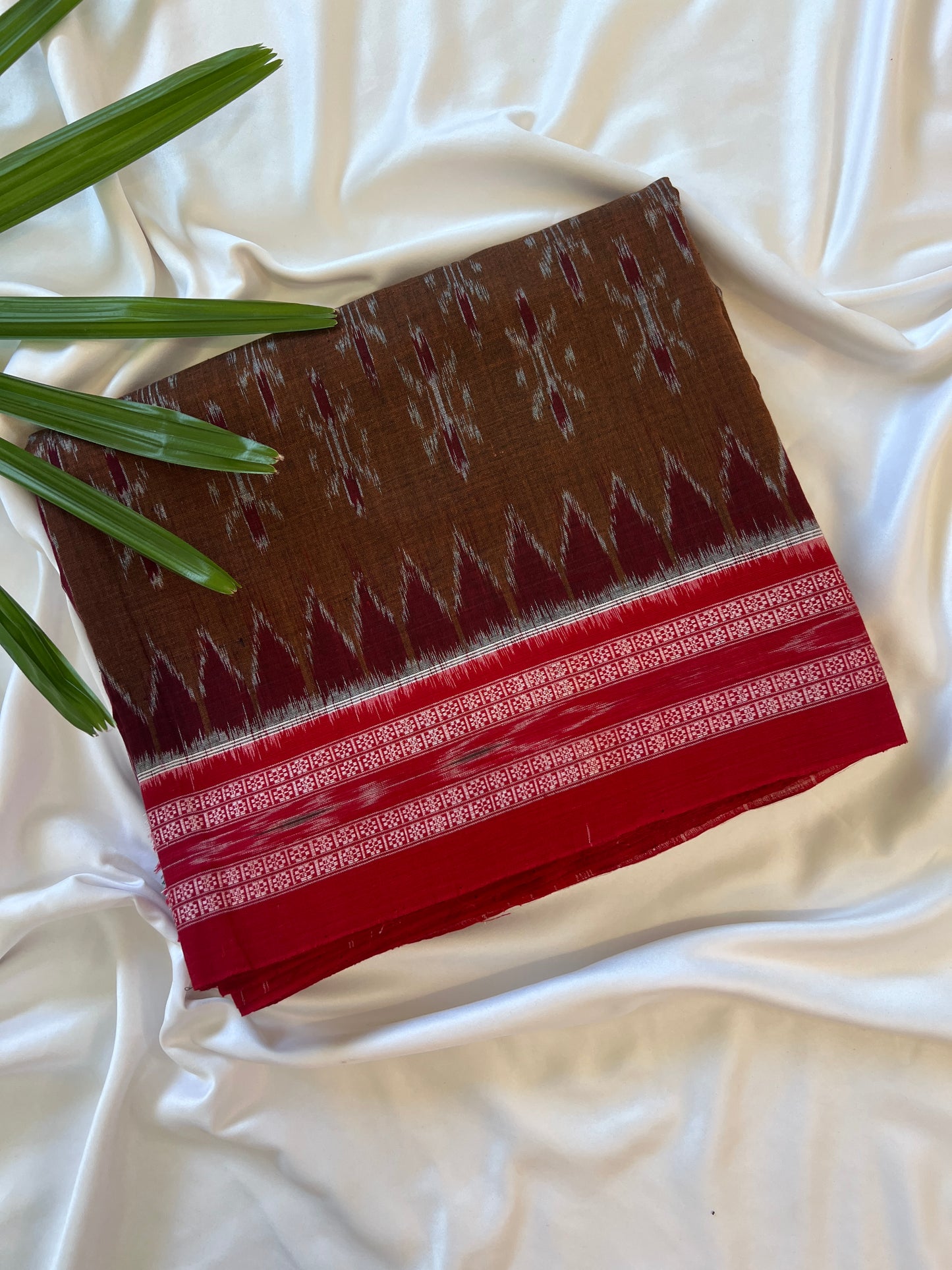 Cinnamon Brown and Cherry Red Sambalpuri Cotton Saree