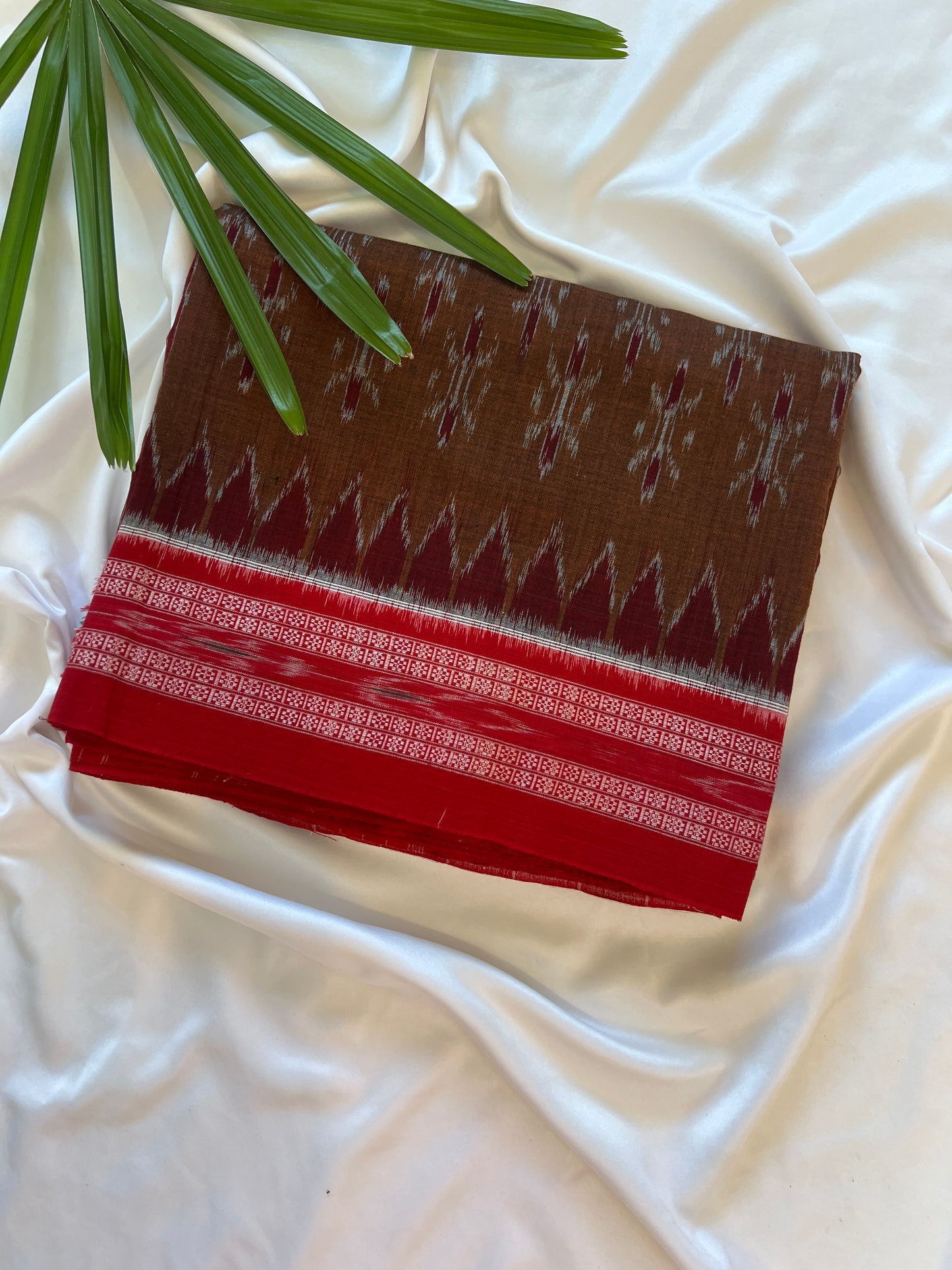 Cinnamon Brown and Cherry Red Sambalpuri Cotton Saree