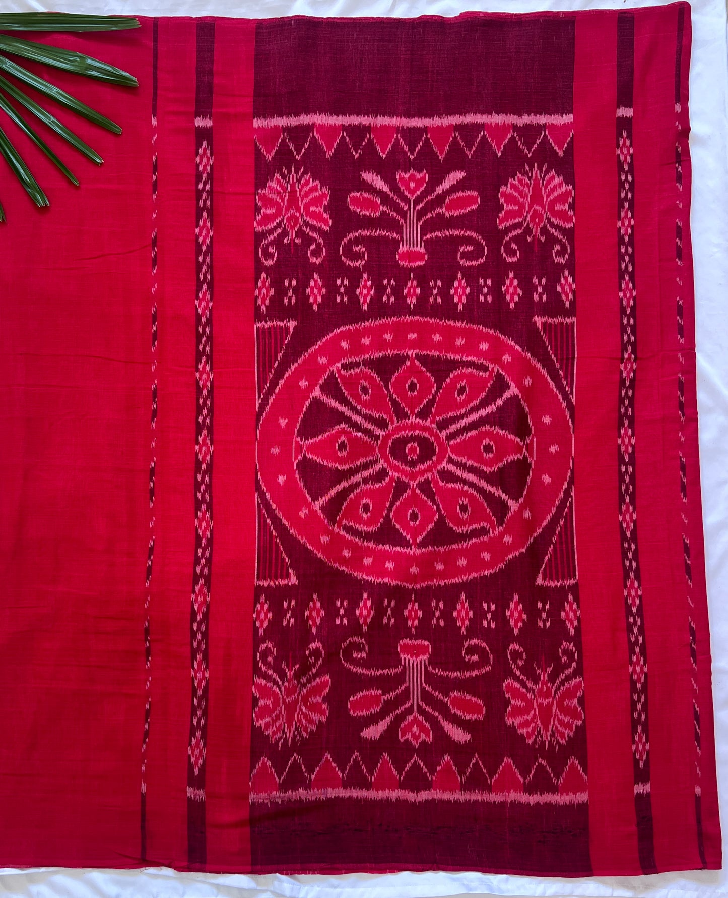 Carrot Red Sambalpuri Cotton Saree