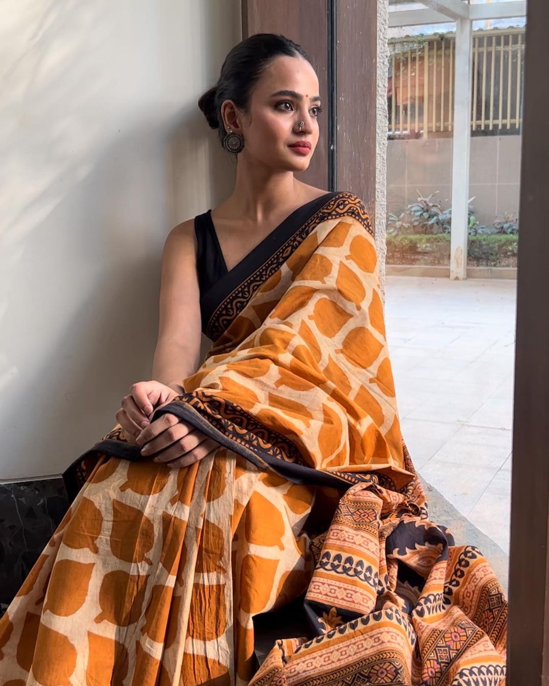 Pastel Orange Mul Cotton Handblock Saree